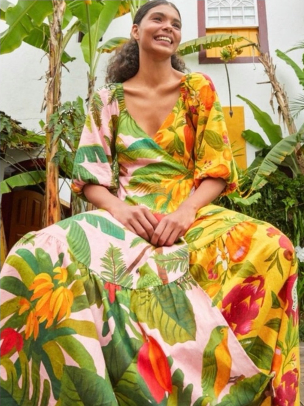Farm Rio Mixed Prints Midi Wrap Dress Sz Medium NWT